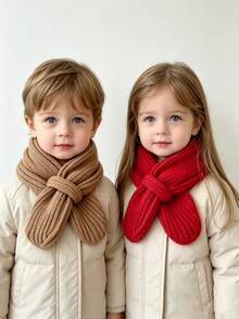 Baby Winter Solid Color Versatile Knitted Hooded Scarf - Fashionable Soft Wool Scarf, Suitable For Outdoor Use - Multicolor - View 4