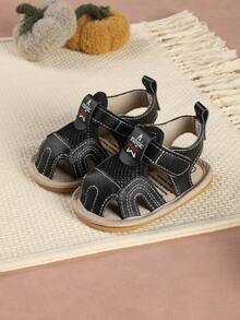 1 Pair Solid Color Versatile Sandals, Soft Sole First Walker Shoes For Infants And Toddlers - Black - View 1