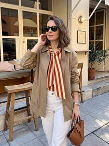 Blouse élégante à blocs de couleurs et rayures avec nœud pour femmes, mode automne pour femmes, blouse de dame de rue haute pour vacances, blouse printemps/été pour femmes rouge - Rouge - Voir 5