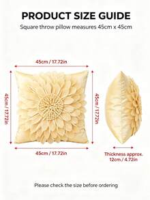 3D手工向日葵花卉枕套，灰色花瓣裝飾靠墊套，浪漫3D花朵枕套，適用於沙發、床、臥室、婚禮家居裝飾，僅枕套，不含內芯，45x45cm - 深灰色 - 查看 3