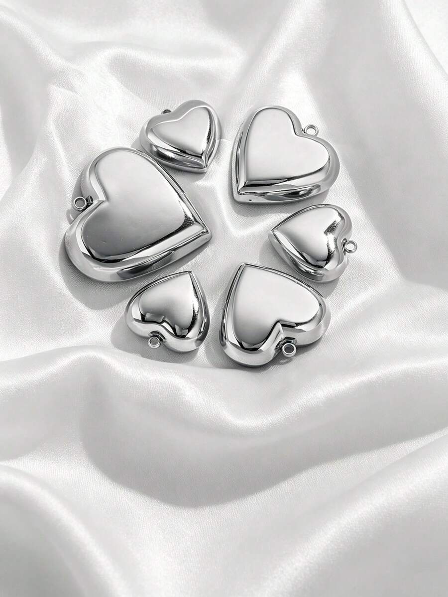 1pc European And American Flat Polished Fashion Versatile Electroplated Heart Pendant LOVW Necklace Collarbone Chain Large Heart Jewelry Accessory - Silver - View 1