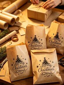 100/50/30/1pc Christmas Kraft Paper Gift Bags, Holiday Tree Pattern, Suitable For Christmas Gift Wrapping, Christmas Gifts And Christmas Storage, Perfect Christmas Packaging Supplies - One Size Fits All - View 5