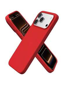 1件 矽膠手機殼，適用於 Apple 17 Pro Max、16 Pro、13 Pro、15 Plus、12 Pro、14 Plus/11，純色簡約，男女通用保護殼 - 紅色 - 查看 3