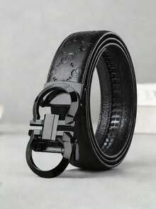 Men's Double Ring Automatic Buckle PU Faux Leather Belt, 47 Inch Extended Length, Embossed Business Casual Versatile Dress Pants Belt - Multicolor - View 8