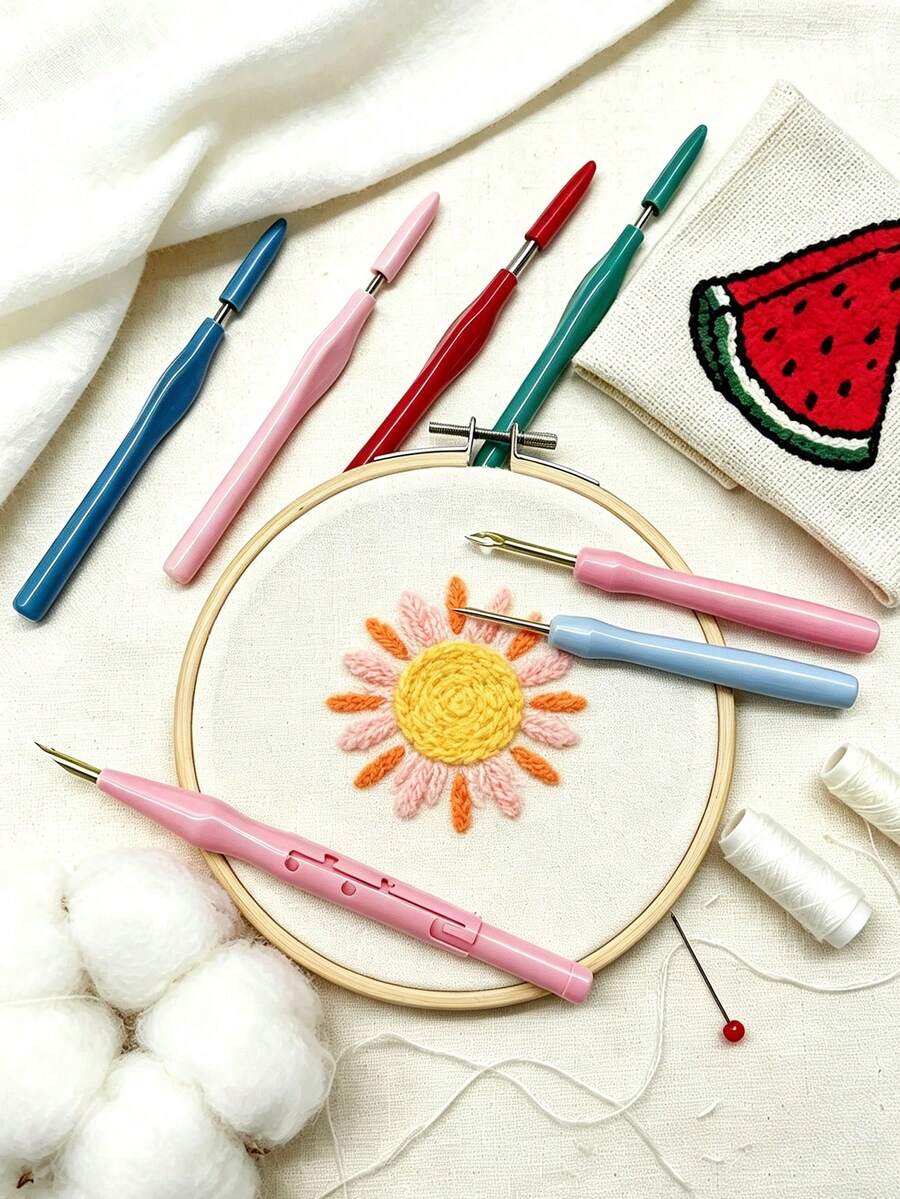Morandi Multi-Color Punch Needle Set, Compatible With Safety Protective Cap, Adjustable And Fixed Dual Specifications Available, Suitable For Beginners And Professional Crafters, Dedicated For DIY Handmade Carpets, Wall Hangings, Pillows, Coasters - Puncture Needle - View 1