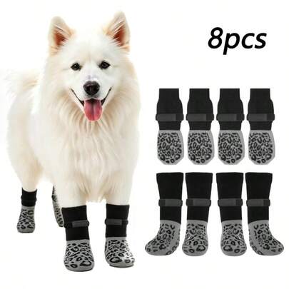 8pcs Non-Slip Pet Dog And Cat Socks, Suitable For Outdoor Small, Medium And Large Dogs, Golden Retriever Shoes And Socks, Indoor Quiet Pet Socks, Prevent Licking Paws Hardwood Floor Strong Traction, Paw Protection, Prevent Scratching, Double-Sided Non-Slip Dog Socks