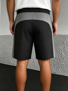 Men's Sports Casual Shorts, Minimalist Everyday Shorts, Contrast Side Trim And Decorative Drawstring Tips, Loose Silhouette Black - Black - View 5