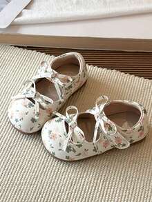 Girls' Flat Shoes Spring/Autumn New Floral Bow Princess Shoes Soft Sole Non-Slip Children's Mary Jane Shoes - Beige - View 5