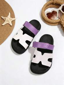 Sandal Pita Anak Perempuan Musim Panas dengan Tali Belakang yang Dapat Diatur, Sepatu Anak Gaya Putri, Perekat Velcro, Sol Lembut Anti Selip, Sepatu Pantai - Purple - View 2