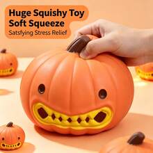 Pelota antiestrés gigante de calabaza de Halloween, juguete sensorial suave y apretable con forma de linterna de calabaza linda, recuerdo para fiesta de Halloween, relleno para bolsa de trucos o , juguete de apretar con la mano para aliviar la ansiedad - Multicolor - Ver 5