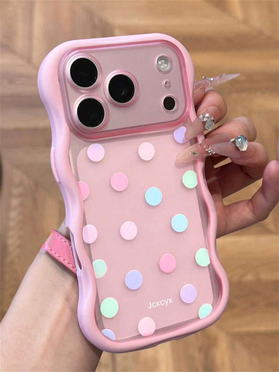 Y2K Cute Full Screen Colorful Polka Dot Semi-Transparent Matte Soft Phone Case, Compatible With IPhone 18 Pro Max 17 Pro Max 17 Pro 17 16 Pro Max 16 Pro 16 15 Pro Max 15 Pro 14 Pro Max 14 Pro 13, Fashionable Cute Camera Protection Wavy Edge Shockproof Soft Back Cover Gift