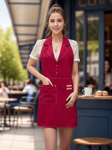Solid Color Apron With Lapel Collar, Durable And Lightweight, Easy To Clean And Store, Side Pockets Design, Suitable For Kitchen Cleaning, Gardening, Outdoor Picnic, Seafood Cooking, Dumpling Making, And Applicable For Barbers, Restaurant Servers, Baristas, Unisex Household Essential, Great Gift Idea - Multiple Styles - View 3