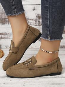 2026 Spring/Summer New Women's Round Buckle Flat Loafers - Khaki - View 4