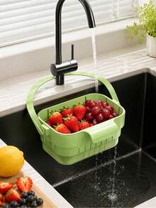 Expandable Foldable Hanging Sink Strainer Basket With Lid, Kitchen Multi-Function Faucet Storage Rack, Fruit Vegetable Utensil Food Filter Basket, Space-Saving Vegetable Washing Strainer - Multicolor - View 1