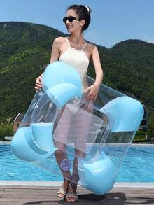 Colorful Confetti Transparent Mesh Inflatable Floating Chair With Sun Canopy, Comfortable Pool Lounger With Cup Holder, Suitable For Outdoor Swimming - Multicolor - View 11