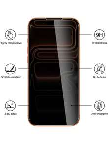 MIGAE 2pcs Privacy Anti-Peeping Tempered Glass Screen Protector, Compatible With IPhone 18 Pro/18 Pro Max/17 Pro Max/17 Pro/17 Air/17/16 Pro Max/16 Pro/16 Plus/16/15 Pro Max/15/14 Pro Max/13 Mini/12/11/XS, 9H Hardness Dual-Layer Anti-Shatter, Easy Installation - Black - View 2
