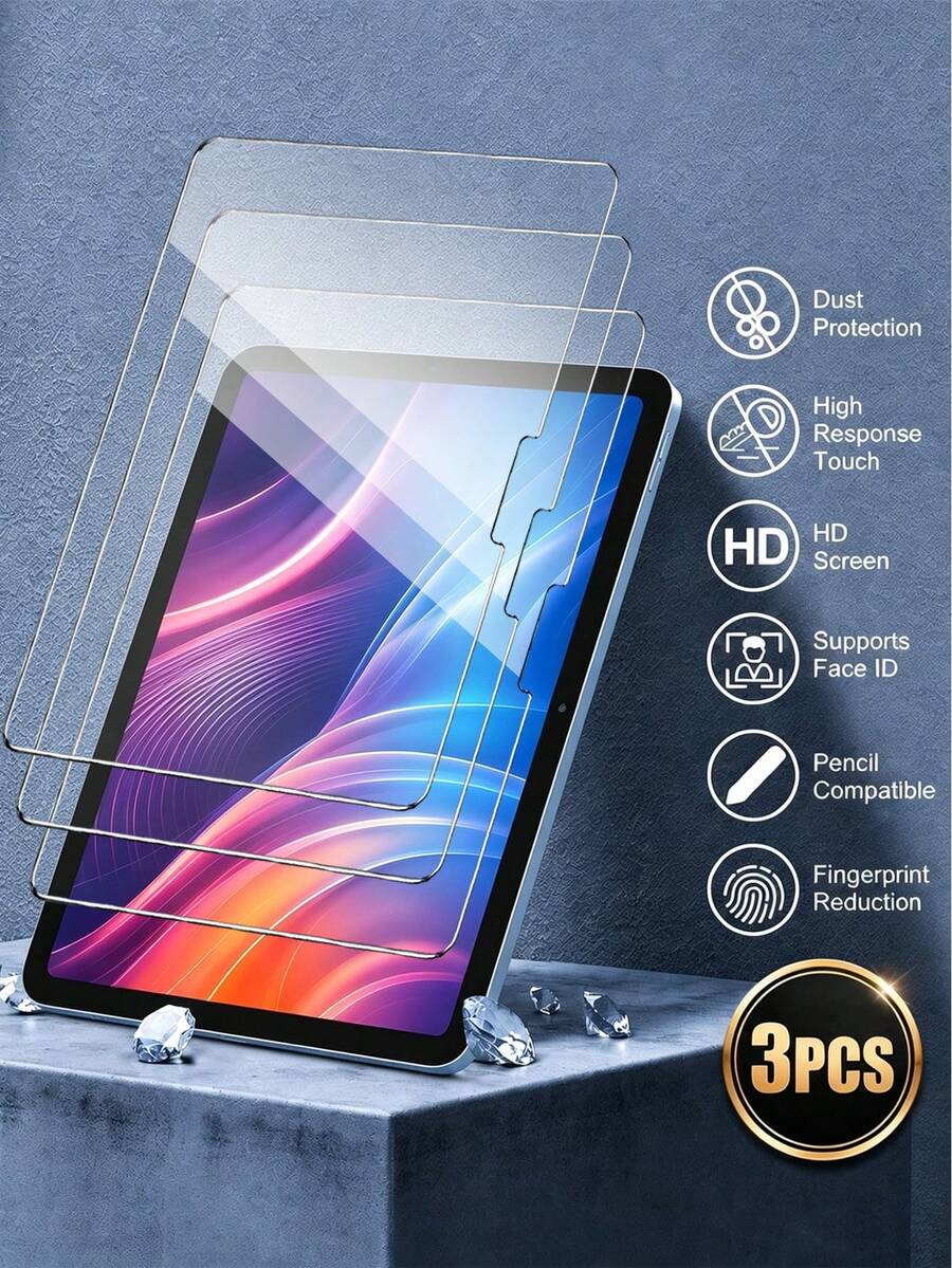 3-Pack Screen Protector Compatible With Ipad 10/11 Generation 10.9 Inch/ Air 11 Inch (2025/2024 Models) [7th/6th/5th/4th Generation, M3/M2 Chip], Also Compatible With IPad 9/8/7 Generation (2021/2020/2019 Models), Anti-Scratch, High Definition, Compatible With Protective Cases, Supports Apple Pencil - 3PCS - View 1