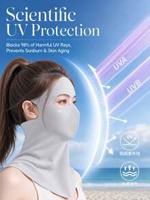 1件全臉與頸部防曬面罩,UPF50+ UVA UVB 防護,透氣冰絲涼感面罩,舒適全天防曬面罩,適合海邊度假 - 淺灰色 - 查看 4