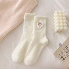 5 Pairs Heart Pattern Fluffy Women's Mid-Calf Socks, Knee-High Socks, Warm And Soft, Back To School Essential, Autumn/Winter Must-Have, Ideal Gift, Christmas Gift - Multicolor - View 5