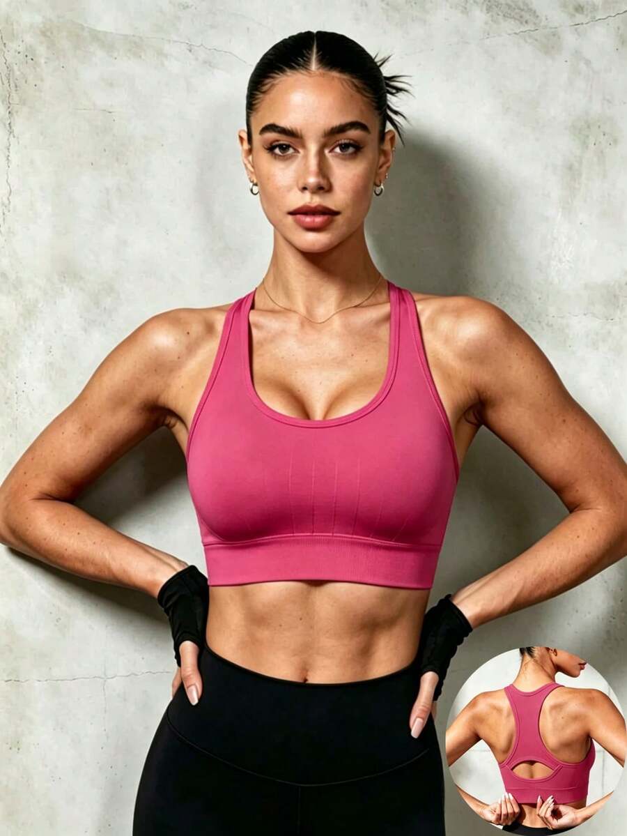 1件女款黑色工字背運動內衣,極簡設計,適合瑜伽、健身與走路 - 中紫紅色 - 查看 1