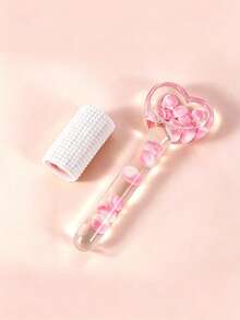 1pc Heart-Shaped Petal Embedded Ice Roller Facial Cold Compress Massage Ice Ball De-Puffing Soothing Redness Skin Care Ice Therapy Tool - Pink - View 1