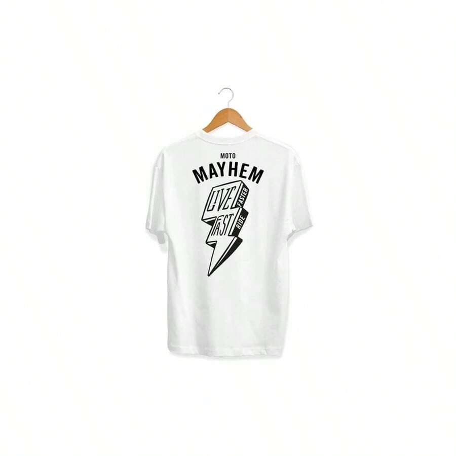 Vive Rápido, Conduce Más Rápido Moto Mayhem Camiseta Unisex para Motociclistas Adultos - Blanco - Ver 1
