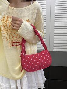 1件紅色波點燈芯絨百褶法棍肩背包 女款 - 紅色 - 查看 4