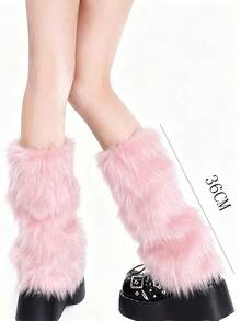1 Pair Y2K Women's Plush Leg Warmers, Soft Fuzzy Boot Covers, Suitable For Winter, Halloween And Santa Claus Costume Matching - Pink - View 8