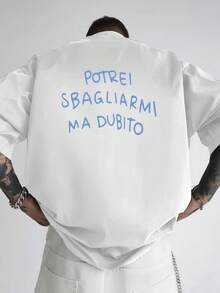Christmas 1pc Men's Shirt With Italian Cursive Script - Double-Sided Front And Back Panel With Italian Phrase, Loose Fit, Popular Item - 黑色 - 查看 8