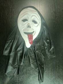 1 pièce Masque de visage de fantôme sanglant avec capuche noire, masque en latex de tête complète avec taches de sang rouge d'horreur criant, taille adulte, cosplay d'horreur d'Halloween, maison hantée, accessoire de fête de mascarade - Multicolore - Voir 14