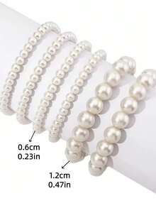 6pcs French Vintage Elegant Fashion Minimalist Luxury Layered Faux Pearl Bracelets For Women Daily Holiday Commute Wear - White - View 5