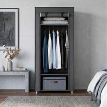 Hododou - Armario portátil de tela individual, armario, armario, con barra para colgar, plegable, ropa, bolsas, juguetes, zapatos, dormitorio, 160 X 69 X 43 (Negro) LKWU - Gris - Ver 7