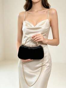 Black Velvet Evening Clutch Bag For Women, High-End Rhinestone Handbag, Luxury Chain Crossbody Dress Bag - Black - View 4