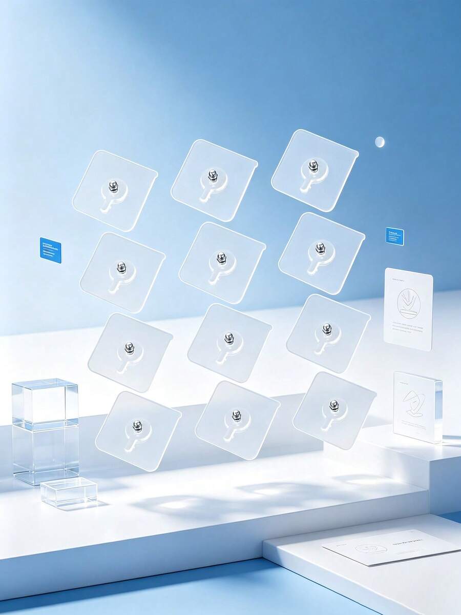 1-50 piezas/paquete Ganchos adhesivos fuertes sin taladro para colgar en la pared, adecuados para fotos de boda, tornillos invisibles, marcos impermeables y ganchos de baño - Talla única - Ver 1