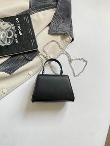 迷你小方包 蝴蝶結裝飾 時尚純色女款手提包 休閒翻蓋方包 通勤包 秋季新款 單肩斜跨包 - 黑色 - 查看 4