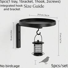 Juego de 5 piezas de baño y comedero para pájaros montado en la pared, bandeja de comida para pájaros de metal a prueba de óxido 2 en 1 con soporte, gancho y tornillos, fácil instalación, adecuado para pájaros silvestres, decoración de jardín al aire libre, patio trasero, patio, valla y balcón - Bañera para pájaros - Ver 14