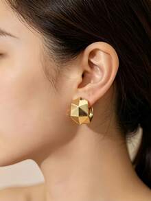 6-18PCS Gold Vintage Casual Commute Full Earring Set, With Flower, Shell, Water Drop, Geometric C-Hoop Designs, Suitable For Daily Commute, Travel, Dating, Casual, Outing Multiple Occasions - Gold - View 7