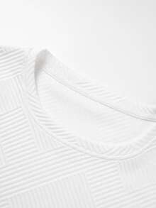 Men's Autumn/Winter Casual Round Neck Jacquard Fabric T-Shirt Top - White - View 5
