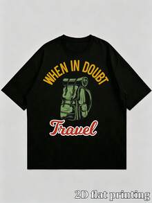 Vintage When In Doubt Travel Grafik Muster Herren Oversized Kurzarm T-Shirt, Lässiges lockeres Drop Shoulder Rundhals Oberteil für Outdoor Camping Wandern T - Schwarz - Übersicht 5