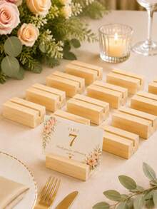 16/8/4pcs Wedding Table Sign Holder, Wooden Photo Holder, Wedding Card Display Holder, Rustic Table Decoration, Natural Wood Photo Clipper, Suitable For Family Photos, Parties, And Home Decor. - Wood Color - View 8