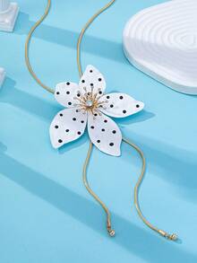 1pc Large White Polka Dot Flower Necklace For Women, Adjustable Snake Chain With Oversized Flower Pendant Y-Shaped Statement Necklace - Polka Dot Flower Necklace - View 4
