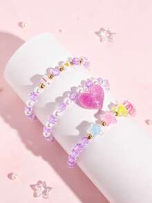 3pcs/Set Macaron Beaded Bracelet With Cute Pendant, Girls Daily Wear Decorative Jewelry Gift - one-size - View 2