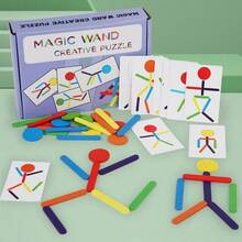 Wooden Creative Stick Puzzle, Colorful Stick-Shaped Character Matching Game With Gradient Difficulty Challenge Cards, Montessori Spatial Thinking And Fine Motor Skills Educational Toy, Preschool Learning Gift For Boys And Girls - Multicolor - View 12