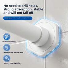 1pc No-Drill Adjustable Shower Curtain Rod, Telescopic Rod Available In Black, White, Grey With Multiple Sizes, Can Be Used As Curtain Rod, Closet Rod, Balcony Drying Rack, Towel Bar, Etc., Suitable For Bathroom, Closet, Balcony, Door And Window And Other Various Scenes - Hexagonal Cushion - View 4