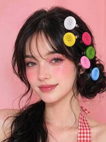 6 pezzi/12 pezzi Fermagli per capelli da donna con grandi bottoni rotondi color caramella, fermagli laterali singoli Y2K carini con colori dopamina brillanti, accessori per capelli dolci per ragazze, adatti per acconciature versatili quotidiane con frangia spezzata - Multicolore - Visualizzare 6