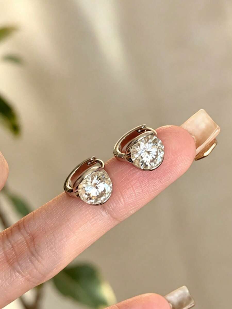 Women's Super Shiny Cubic Zirconia Geometric Earrings - White Gold Zirconia Stud Earrings - View 1