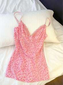 Vestido lencería mini sexy ajustado de malla transparente con estampado de leopardo - Rosa Pálido - Ver 4