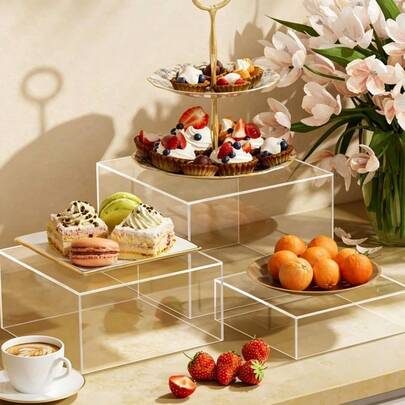 1pc Transparent Acrylic Display Stand, Cube Box With Hollow Bottom, For Party Items Display
