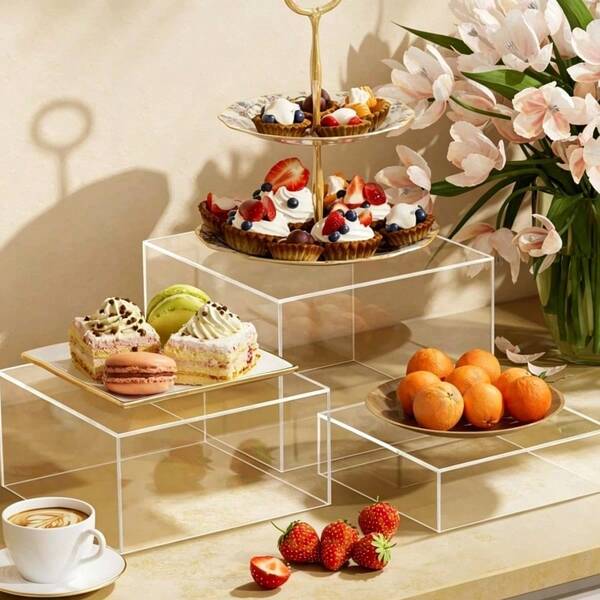 1pc Transparent Acrylic Display Stand, Cube Box With Hollow Bottom, For Party Items Display