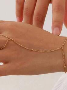 1pc European And American Fashion Ring Bracelet, Y-Shaped Chain, Luxury High-End Geometric Bead Bracelet - Gold - View 4